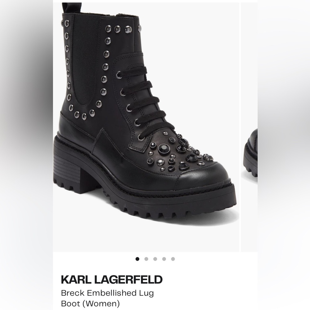 Karl Lagerfeld Black Breck Embellished Lug Boot
